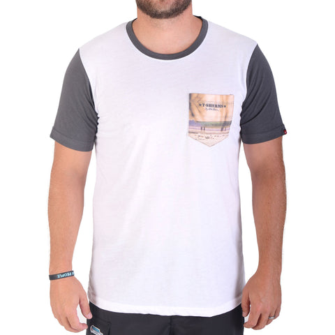 T-Sherms Bali Edge Pocket T Shirt (White/Grey)